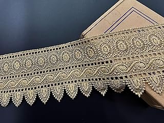 Golden Border Material for Suits,Duppatta,Sarees and Home Furnishing (5 Yards) ,width :10 cm, Used As Trims,Borders,Embroidery Lace,Applique,Fabric Lace,Sewing Supplies,Zari Lace Work,Dupatta Lace Border Bridal,DIY.