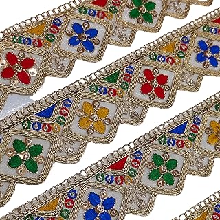 Jolly Counter Virender Jari Lace Reel 9 Meter x 2 Inch | Golden Decorative Border Lace for Saree, Lehenga, Dupatta, Blouse & Craft Projects (Virender-4702 Dark)