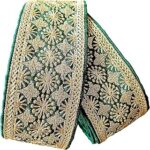 NEW BEST Heavy Design Embroidery Gold Work Lace Satin Ribbon for Saree, Kurti, Dupatta (Width : 7.5 cm, 9 Meters , Green)