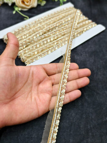 Handmade Jardoshi Work Saree Laces Border for Sarees & Dupattas ? 9 Meters, 0.5-Inch Traditional Embroidered Trim | Antique Gold