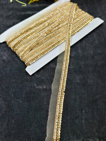 Handmade Jardoshi Work Saree Laces Border for Sarees & Dupattas ? 9 Meters, 0.5-Inch Embroidered Trim | Antique Gold