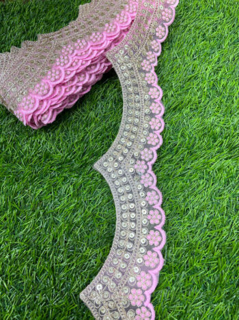 Embroidery Scallop Lace | Sequins Embellishment Trim | Craft Decorative Saree Lace ? 9 Meters, 2-Inch Width | Baby Pink