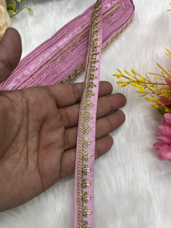 Embroidered Designer Lace, Indian Wedding Trims, Saree Border, Lace Reel 9 Meter (0.5 Inch Width) | Baby Pink