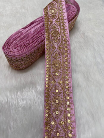Embroidered Zari Lace ? Indian Wedding Trims, Saree Border, 2 Inch Wide Lace Reel (9 Mtr) | Baby Pink