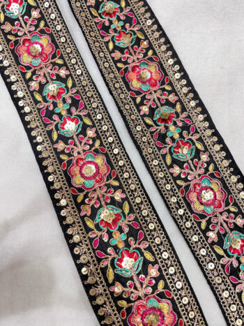 Embroidery Lace Embellishment Trim ? 9 Meters, 3-Inch Width, Decorative Border | Black