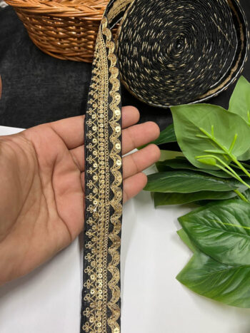 Gold Embroidered Saree Laces for Sarees, Kurtis, Dupattas, Dresses & Lehengas ? 9 Meters, 1.25-Inch Decorative Border | Black