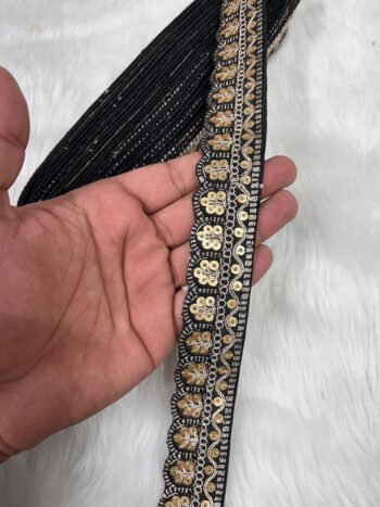Indian Saree Lace Border Embroidered Trim - Floral Thread Decorative Ribbon (9 Meter) | Black