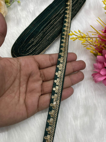 Embroidered Designer Lace, Indian Wedding Trims, Saree Border, Lace Reel 9 Meter (0.5 Inch Width) | Bottle Green