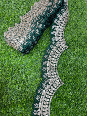 Embroidery Scallop Lace | Sequins Embellishment Trim | Craft Decorative Saree Lace ? 9 Meters, 2-Inch Width | Bottle Green
