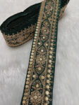 Embroidered Zari Lace ? Indian Wedding Trims, Saree Border, 2 Inch Wide Lace Reel (9 Mtr) | Bottle Green