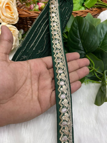 Gold Zari Work Embroidery Lace Borders - Perfect for Sarees, Dupattas, Lehengas, and Craft Projects | Bottle Green