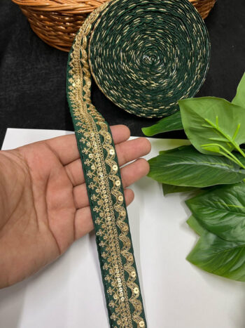 Gold Embroidered Saree Laces for Sarees, Kurtis, Dupattas, Dresses & Lehengas ? 9 Meters, 1.25-Inch Decorative Border | Bottle Green