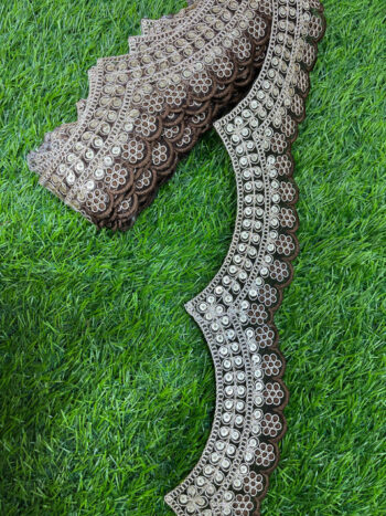 Embroidery Scallop Lace | Sequins Embellishment Trim | Craft Decorative Saree Lace ? 9 Meters, 2-Inch Width | Brown