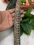 Sabyasachi-Inspired Embroidered Designer Lace Border ? 9 Meter Roll, 1 Inch Wide for Ethnic & Creative Projects | Dark Green