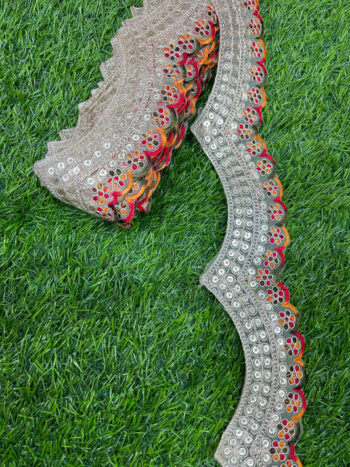 Embroidery Scallop Lace | Sequins Embellishment Trim | Craft Decorative Saree Lace ? 9 Meters, 2-Inch Width | Dark Multi