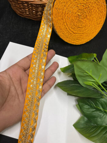 Gold Embroidered Saree Laces for Sarees, Kurtis, Dupattas, Dresses & Lehengas ? 9 Meters, 1.25-Inch Decorative Border | Dark Yellow
