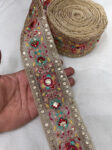 Embroidery Lace Embellishment Trim ? 9 Meters, 3-Inch Width, Decorative Border | Gold Net