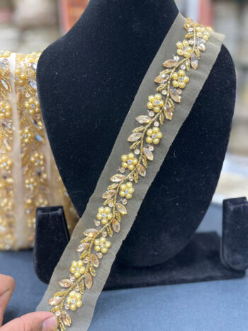 Crystal Lace | Diamond Lace Trim | Beaded Handmade Lace ? 9 Meters, 1.5-Inch Width | Gold