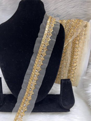 Handmade Zardosi Sequin Lace Trim ? 9 Meters, 1-Inch Width | Gold