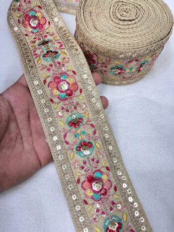 Embroidery Lace Embellishment Trim ? 9 Meters, 3-Inch Width, Decorative Border | Gold