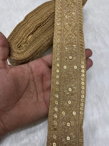 Embroidered Zari Lace ? Indian Wedding Trims, Saree Border, 2 Inch Wide Lace Reel (9 Mtr) | Gold
