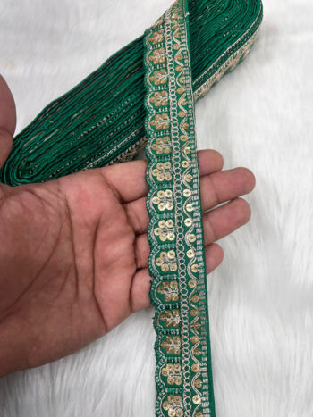 Indian Saree Lace Border Embroidered Trim - Floral Thread Decorative Ribbon (9 Meter) | Green