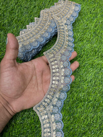 Embroidery Scallop Lace | Sequins Embellishment Trim | Craft Decorative Saree Lace ? 9 Meters, 2-Inch Width | Grey