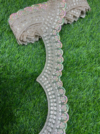 Embroidery Scallop Lace | Sequins Embellishment Trim | Craft Decorative Saree Lace ? 9 Meters, 2-Inch Width | Light Multi