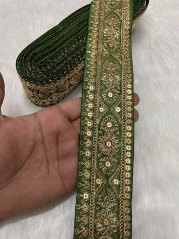 Embroidered Zari Lace ? Indian Wedding Trims, Saree Border, 2 Inch Wide Lace Reel (9 Mtr) | Mahendi