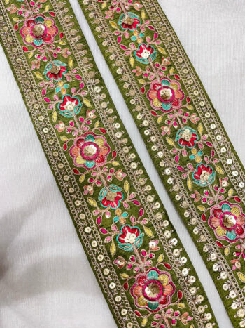 Embroidery Lace Embellishment Trim ? 9 Meters, 3-Inch Width, Decorative Border | Mahendi