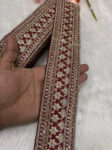 Elegant Embroidered Designer Lace Border ? 9 Meter Roll, 2.5 Inch Wide for Sarees, Dresses, and Crafts | Maroon