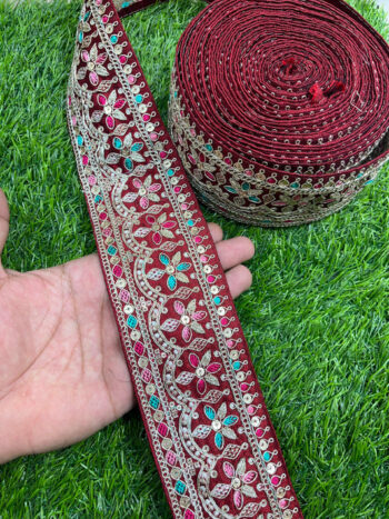 Embroidered Sari Lace Borders for Wedding Saree, Dupatta, Gowns, Lehenga ? 9 Meters, 2.5-Inch Width | Maroon