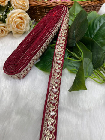Gold Zari Work Embroidery Lace Borders - Perfect for Sarees, Dupattas, Lehengas, and Craft Projects | Maroon