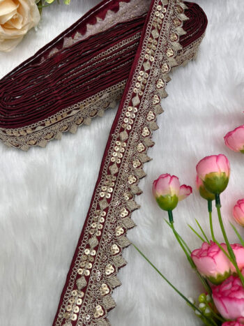 Beautiful Silk-Based Sequins Work Embroidery Trim - Elegant and Versatile | Maroon