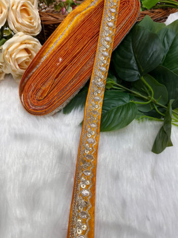 Gold Zari Work Embroidery Lace Borders - Perfect for Sarees, Dupattas, Lehengas, and Craft Projects | Mustard