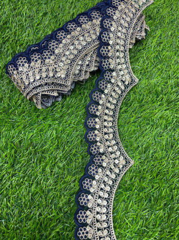 Embroidery Scallop Lace | Sequins Embellishment Trim | Craft Decorative Saree Lace ? 9 Meters, 2-Inch Width | Navy Blue