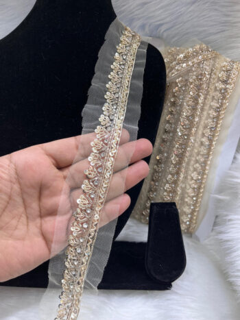Handmade Zardosi Sequin Lace Trim ? 9 Meters, 1-Inch Width | Pani Gold