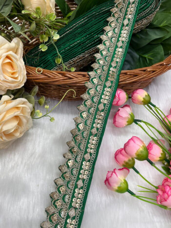 Beautiful Silk-Based Sequins Work Embroidery Trim - Elegant and Versatile | Parrot Green