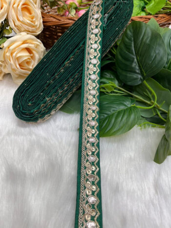 Gold Zari Work Embroidery Lace Borders - Perfect for Sarees, Dupattas, Lehengas, and Craft Projects | Parrot Green