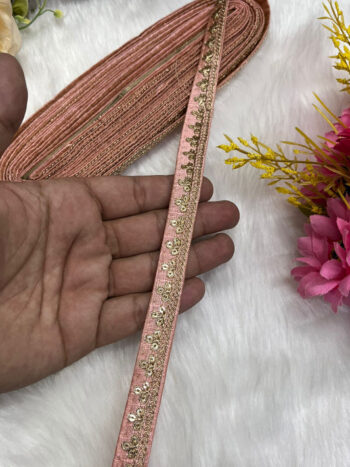 Embroidered Designer Lace, Indian Wedding Trims, Saree Border, Lace Reel 9 Meter (0.5 Inch Width) | Peach