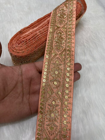 Embroidered Zari Lace ? Indian Wedding Trims, Saree Border, 2 Inch Wide Lace Reel (9 Mtr) | Peach