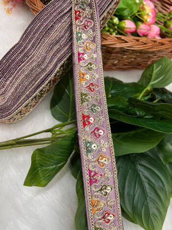 Sabyasachi-Inspired Embroidered Designer Lace Border ? 9 Meter Roll, 1 Inch Wide for Ethnic & Creative Projects | Purple