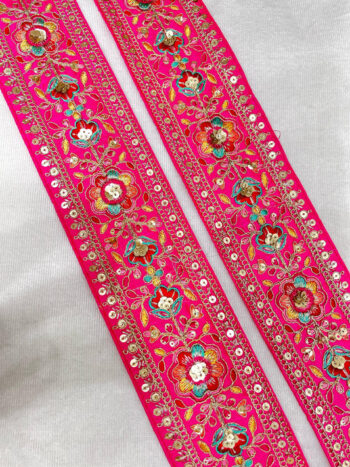 Embroidery Lace Embellishment Trim ? 9 Meters, 3-Inch Width, Decorative Border | Rani Pink