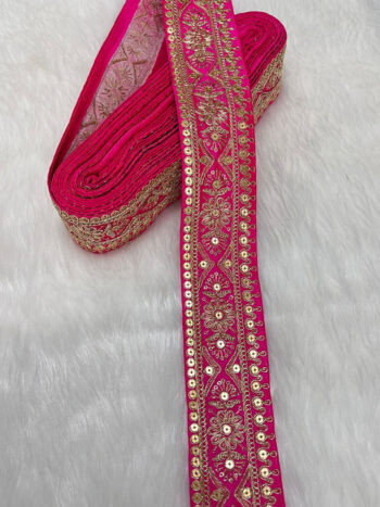 Embroidered Zari Lace ? Indian Wedding Trims, Saree Border, 2 Inch Wide Lace Reel (9 Mtr) | Rani Pink