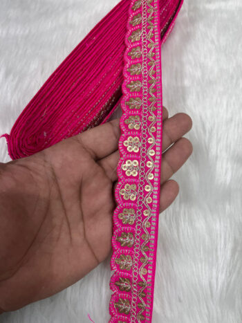 Indian Saree Lace Border Embroidered Trim - Floral Thread Decorative Ribbon (9 Meter) | Rani Pink