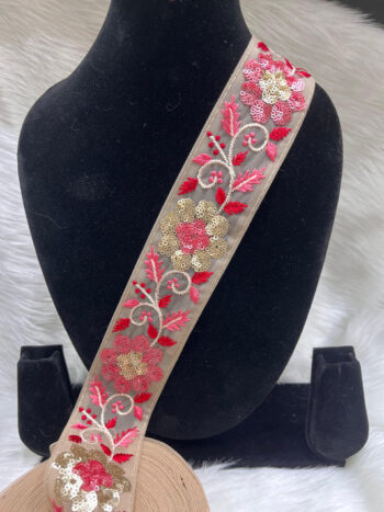 Beautiful Sequence Lace Trim on Net Fabric - 9 Meter | Red