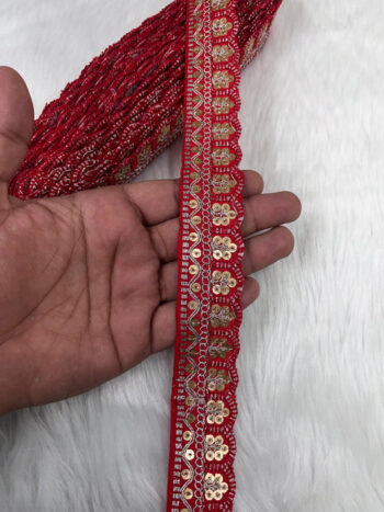 Indian Saree Lace Border Embroidered Trim - Floral Thread Decorative Ribbon (9 Meter) | Red