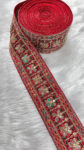 2.5 Inches Decorative Sequin Thread Embroidered Indian Mustard Sari Silk Dupatta Border Ribbon (9 Meter) | Red