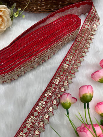 Beautiful Silk-Based Sequins Work Embroidery Trim - Elegant and Versatile | Red