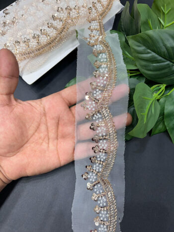 Cutdana Lace Beaded Handmade Sewing Lace ? 9 Meters, 1.5-Inch Width | Rose Gold